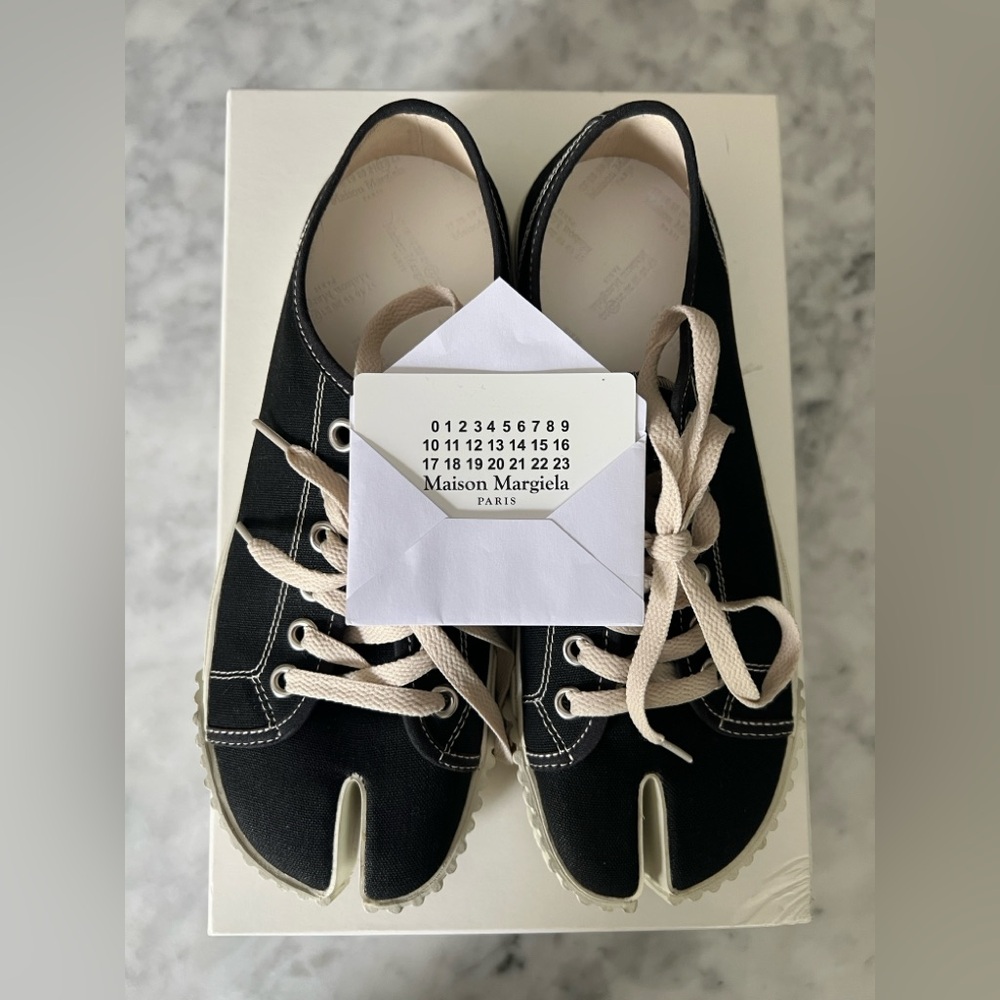 Maison Margiela Black and Cream Tabi Canvas Sneakers